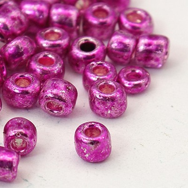 

PandaHall Glass Seed Beads, Dyed Colors, Round, Magenta, Size: about 4mm in diameter, hole:1.5mm Glass Pink