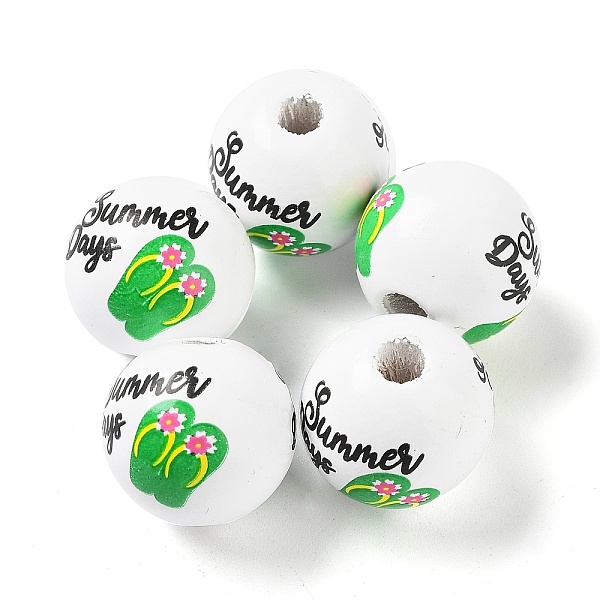 

PandaHall Summer Theme Printed Wood European Beads, Large Hole Slipper Print Round Beads, Lime Green, 16mm, Hole: 4mm Wood