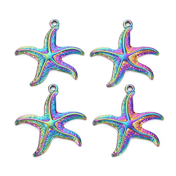 

PandaHall 201 Stainless Steel Pendants, Starfish, Rainbow Color, 38x35x3mm, Hole: 2.5mm 201 Stainless Steel Starfish