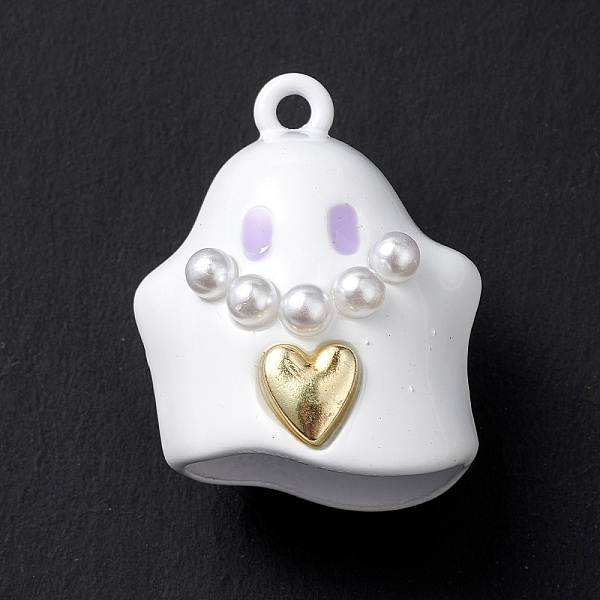 

PandaHall Halloween Spray Painted Alloy Pendants, with Plastic Pearls, Ghost Charm, White, 24x20x16mm, Hole: 2mm Alloy+Plastic Ghost White