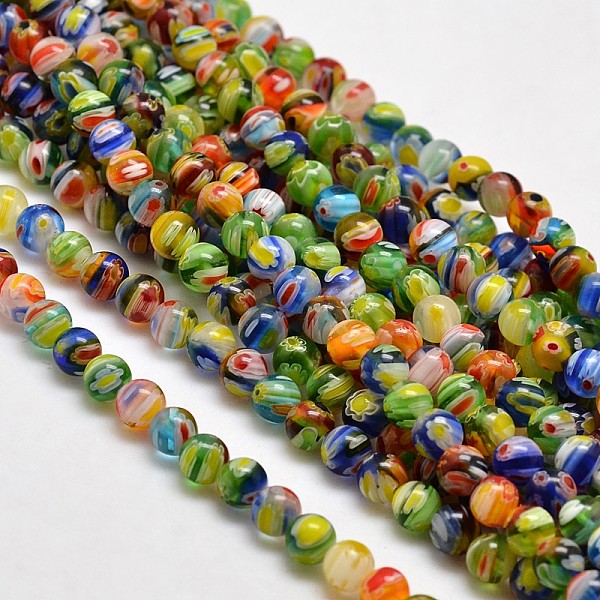 

PandaHall Round Millefiori Glass Beads Strands, Colorful, 6mm, Hole: 1mm, about 67pcs/strand, 14.7 inch Millefiori Lampwork Round
