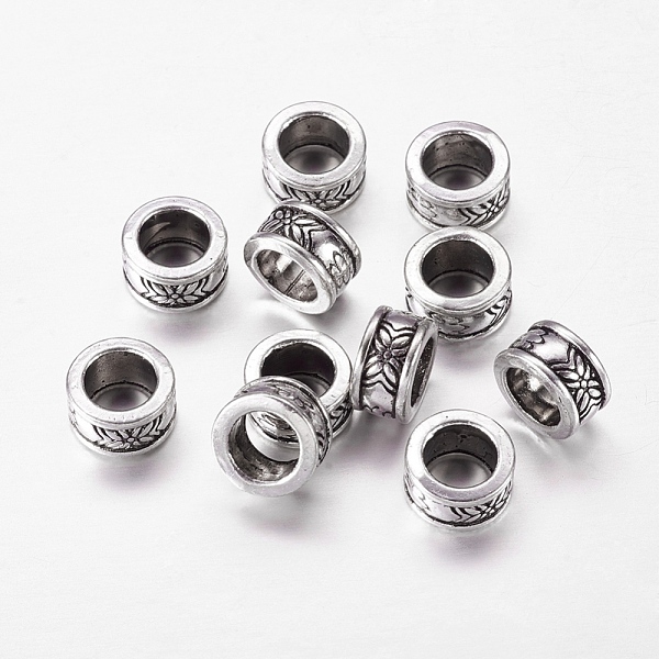 PandaHall Retro Style Antique Silver Tone Tube Tibetan Silver Alloy Beads, Lead Free, Cadmium Free and Nickel Free, about 8mm in diameter...