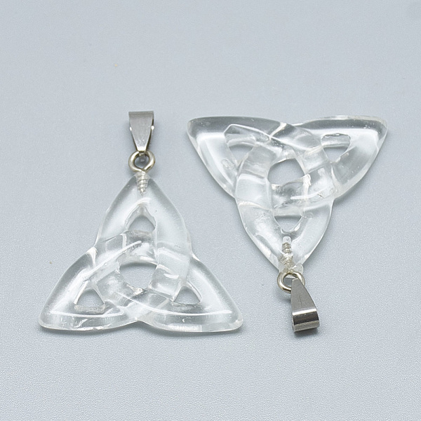 

PandaHall Synthetic Quartz Crystal Pendants, with Stainless Steel Snap On Bails, Trinity Knot/Triquetra, Irish, 23~40x33~38x5~7mm, Hole...