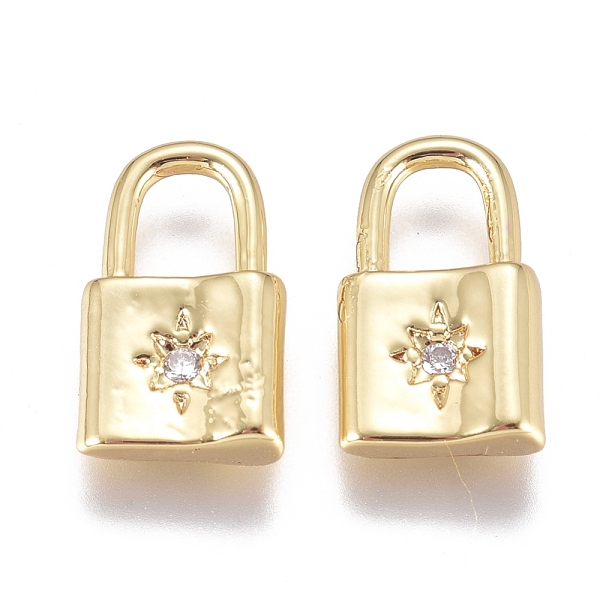 

PandaHall Brass Micro Pave Cubic Zirconia Pendants, Long-Lasting Plated, Lock with Star, Clear, Golden, 11x7x2.5mm, Hole: 3mm Brass+Cubic...