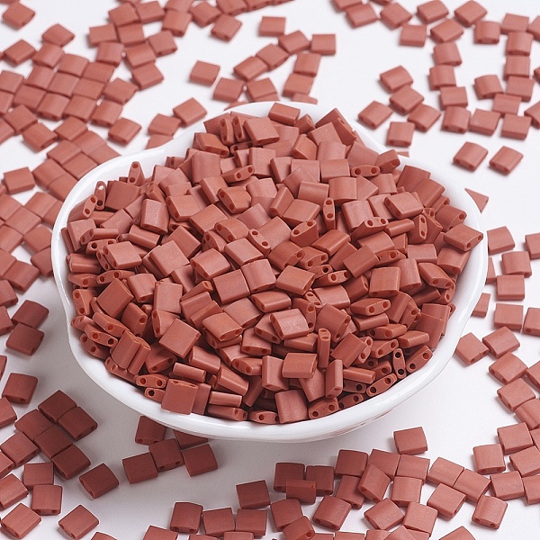 

PandaHall MIYUKI TILA Beads, Japanese Seed Beads, 2-Hole, (TL2315) Matte Opaque Terra Cotta, 5x5x1.9mm, Hole: 0.8mm, about 118pcs/10g Glass..., Red