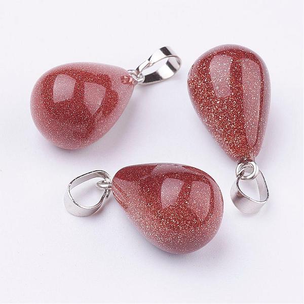 

PandaHall Synthetic Goldstone Pendants, with Platinum Tone Brass Findings, Drop, 24~24.5x14mm, Hole: 5x7mm Goldstone Teardrop