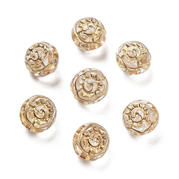 

PandaHall Metal Enlaced Transparent Acrylic Beads, Golden Plated, Rose, Gold, 10x10x7.5mm, Hole: 1mm, about 1000Pcs/500G Acrylic Flower Gold