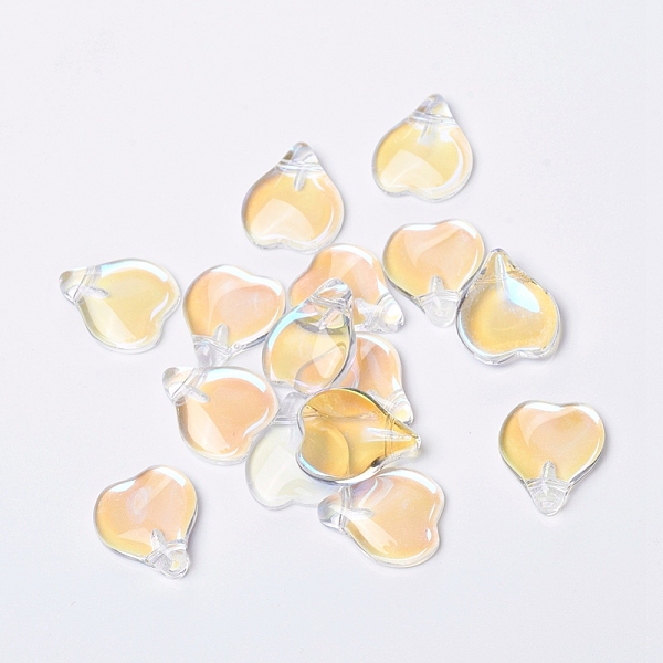 

PandaHall Glass Charms, Heart Shaped Petal, AB Color, Gold, 15x12x4.5mm, Hole: 1mm Glass Petaline Gold
