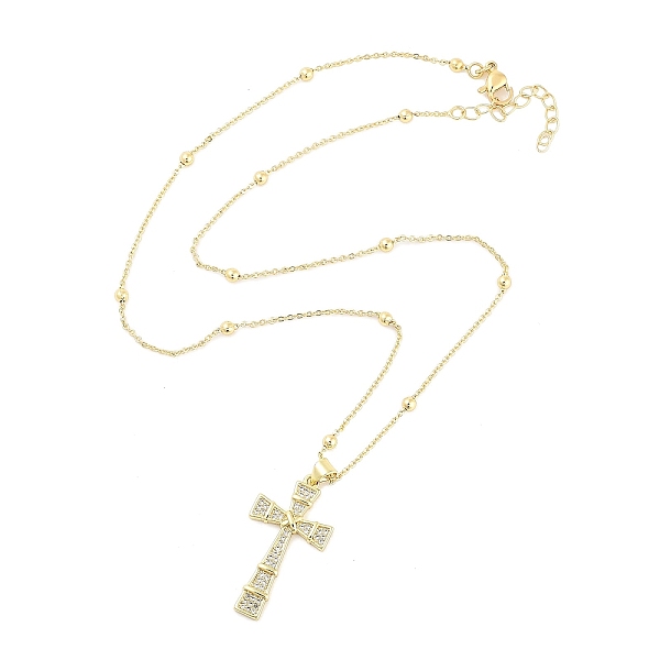 

PandaHall Brass Micro Pave Clear Cubic Zirconia Pendant Necklaces, Cross, Real 18K Gold Plated, 17.44 inch(443mm) Cubic Zirconia Cross Clear