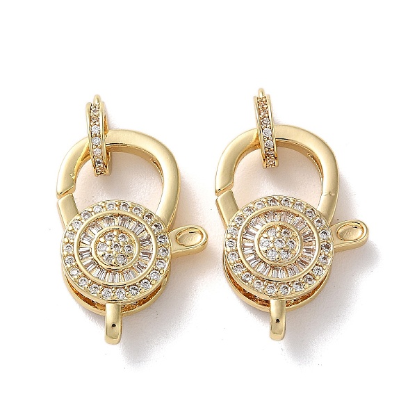 

PandaHall Brass Pave Cubic Zirconia Lobster Claw Clasp Pendants, Flat Round, Real 16K Gold Plated, 30.5mm, Flat Round: 24x16x6.5mm..., Clear