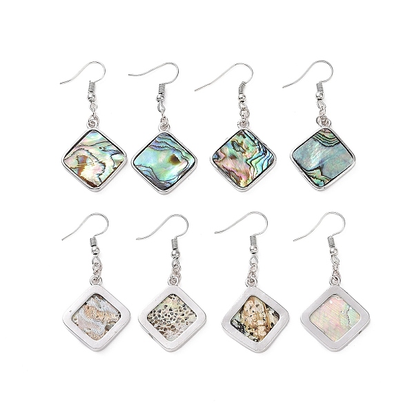 

PandaHall Abalone Shell/Paua Shell Dangle Earrings, with Brass Findings, Rhombus, Platinum, 50mm, Pin: 0.7mm Shell