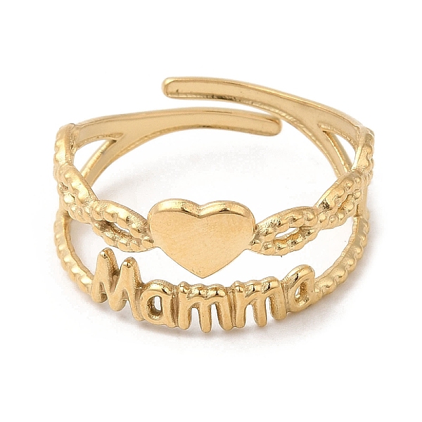 

PandaHall 304 Stainless Steel Open Cuff Ring, Heart with Word Momma, for Mother's Day, Real 14K Gold Plated, Inner Diameter: 18mm 304...