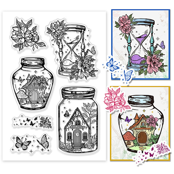 

PandaHall PH Fantasy Hourglass Clear Stamps for Card Making, Flower House Rubber Stamps Bottles Transparent Craft Stamp Seal Stamp for DIY...