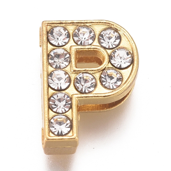 

PandaHall Alloy Slide Charms, with Crystal Rhinestone, Letter, Letter.P, P: 12.5x12x4.2mm, Hole: 2x8mm Alloy+Rhinestone Letter P