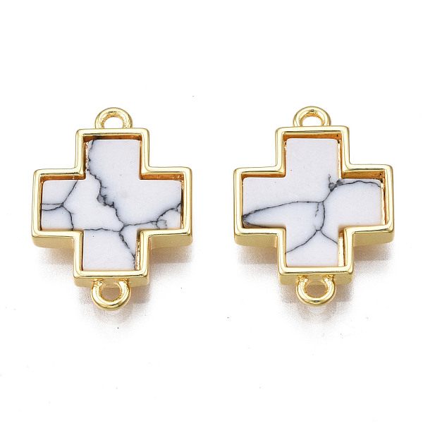 

PandaHall Brass Connector Charms, with Synthetic Turquoise, Cadmium Free & Nickel Free & Lead Free, Real 18K Gold Plated, Cross, Creamy...