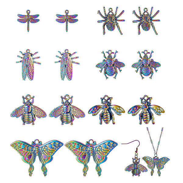 

PandaHall CHGCRAFT 14Pcs 7Style Assorted Insect Alloy Charms Rainbow Color Pendants Dragonfly Butterfly Spider Bee Pendants for Jewelry...