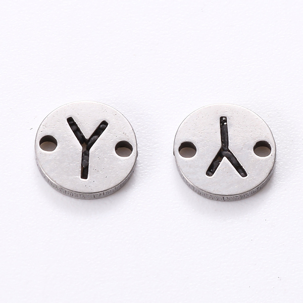 

PandaHall 201 Stainless Steel Links, Laser Cut, Flat Round with Letter, Letter.Y, 6x6x1mm, Hole: 0.8mm 201 Stainless Steel Letter Y