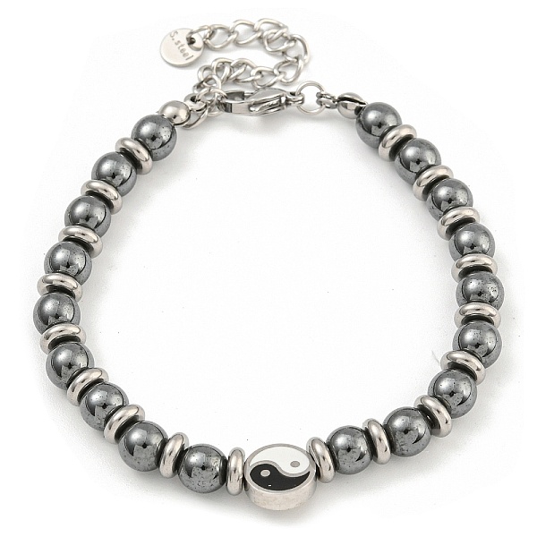 304 Bracciale Da Donna Con Perline Rotonde In Acciaio Inossidabile E Ematite Sintetica Non Magnetica