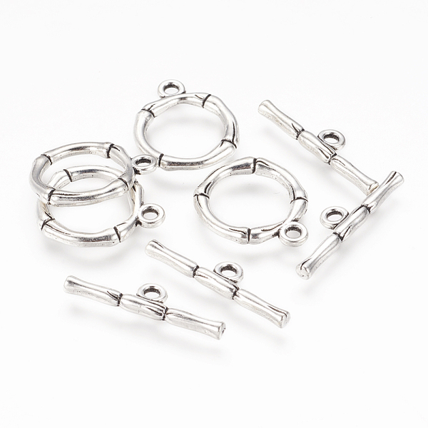 PandaHall Alloy Toggle Clasps, Lead Free and Cadmium Free, Antique Silver Color, Size: Ring: about 20.5x17mm, Hole: 2mm, Bar: 26x6x3mm, Hole...