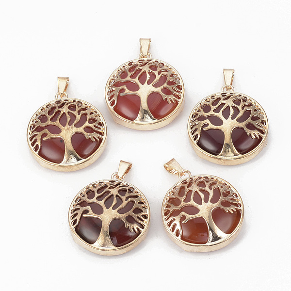 

PandaHall Natural Carnelian Pendants, with Brass Findings, Flat Round with Tree of Life, Dyed, Golden, 30.5x27x8mm, Hole: 7x3mm Carnelian...
