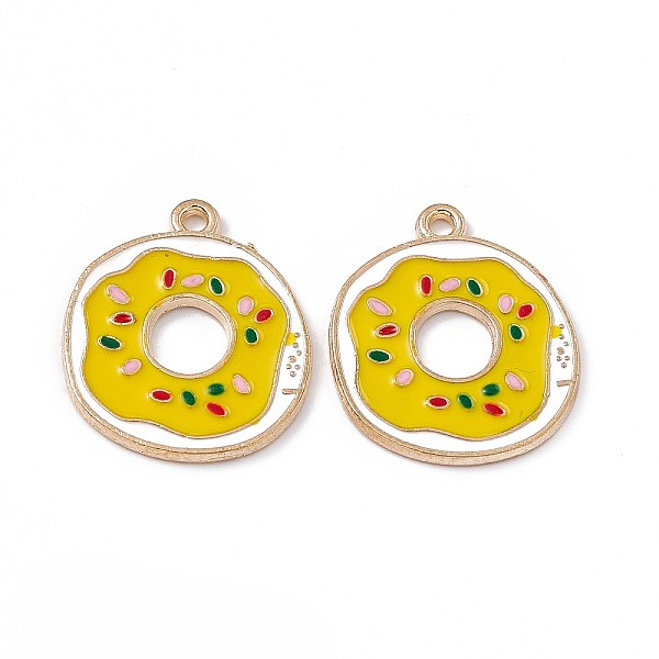 

PandaHall Alloy Enamel Pendants, Light Gold, Doughnut Charm, Gold, 23x19.5x1.5mm, Hole: 1.6mm Alloy+Enamel Donut Gold