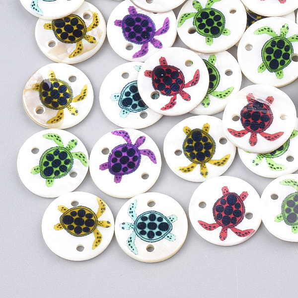 

PandaHall Printed Freshwater Shell Links connectors, Flat Round with Sea Turtle, Mixed Color, 18x2~2.5mm, Hole: 1.6mm Shell Flat Round..., Multicolor