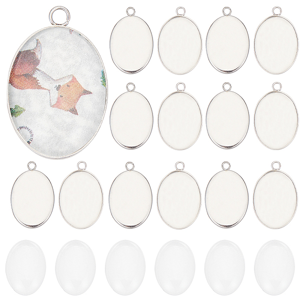 

PandaHall SUNNYCLUE 1 Box 80Pcs Bezel Trays Oval Pendant Tray Set Stainless Steel Pendant Trays Blank Photo Charm Pendant Tray Blanks Bezel..., Clear