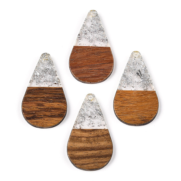 

PandaHall Transparent Resin & Walnut Wood Pendants, with Foil, Teardrop Charm, Silver, 38x22x3mm, Hole: 2mm Resin+Wood Teardrop Silver