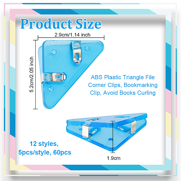 

PandaHall Olycraft 60Pcs 12 Style Transparent & Opaque ABS Plastic Triangle File Corner Clips, Bookmarking Clip, Prevent Books Curling..., Multicolor