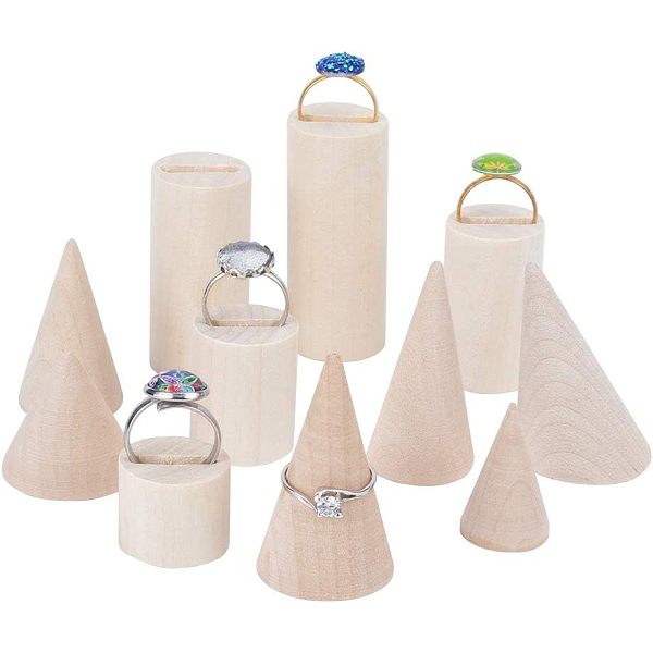 

PandaHall OLYCRAFT 11PCS Natural Wood Cone Ring Holders Unpainted Wood Cone Column Jewelry Ring Display Holder, Wood Ring Holders for..., Orange