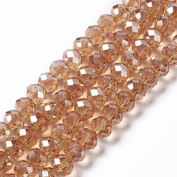 

PandaHall Handmade Glass Beads, Faceted Rondelle, Camel, 10x7mm, Hole: 1mm, about 70~72pcs/strand Glass Rondelle Brown
