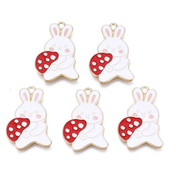 

PandaHall Autumn Theme Rack Plating Alloy Enamel Pendants, Cadmium Free & Nickel Free & Lead Free, Light Gold, Rabbit with Mushroom, Red...