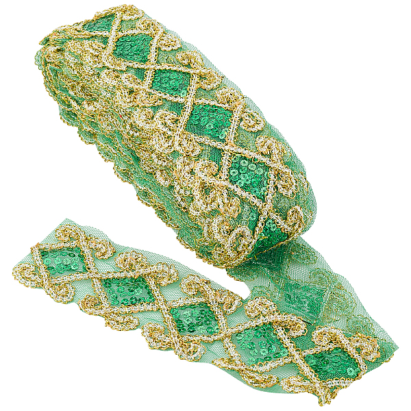 PandaHall GORGECRAFT 10 Yards Sequins Lace Mesh Trim 2-1/2In Wide Lace Ribbon Beaded Applique for Costume Gowns Clothing Curtain Table...