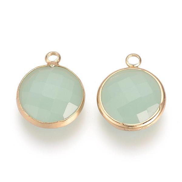 

PandaHall Glass Pendants, with Brass Findings, Faceted, Flat Round, Honeydew, 9.5x6.5x2.5mm, Hole: 2mm Brass+Glass Flat Round Green