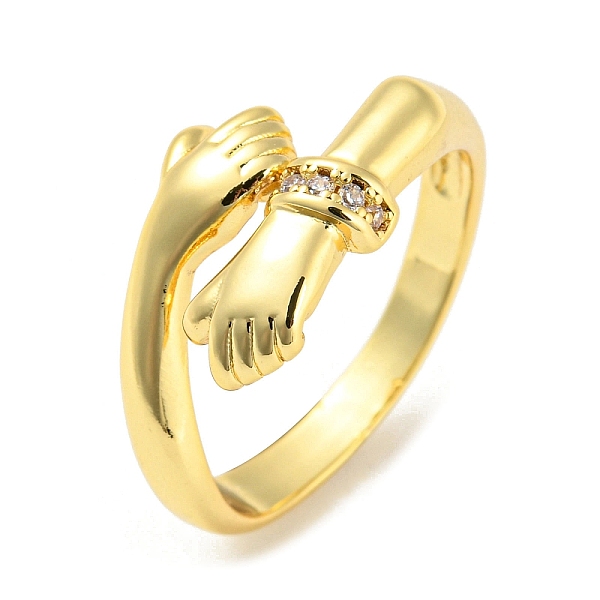 

PandaHall Brass Micro Pave Cubic Zirconia Open Cuff Ring, Hug Hands, Real 16K Gold Plated, US Size 8 1/2(18.5mm) Brass+Cubic Zirconia Clear