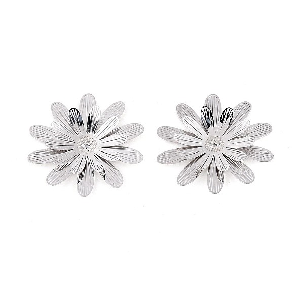 Brass Bead Caps, Flower, Platinum, 35-35.5x33.5-34x3.5-5mm, Hole: 0.8-0.9mm