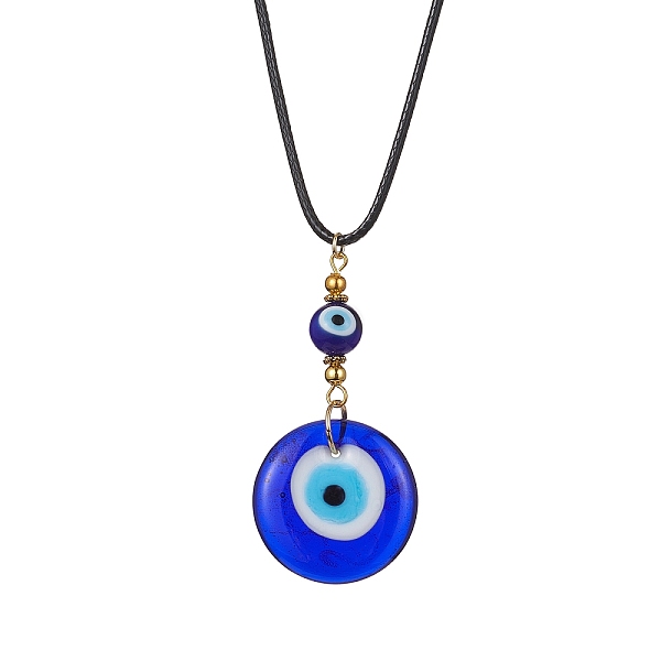 

PandaHall Evil Eye Lampwork Pendant Necklace, with Waxed Polyester Cords, Golden, 17.72 inch(45cm) Lampwork Evil Eye