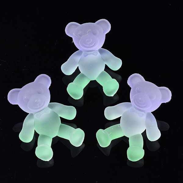 PandaHall 1-Hole Transparent Spray Painted Acrylic Buttons, Two Tone, Frosted, Bear, Light Green, 38x29.5x16mm, Hole: 3mm Acrylic Bear
