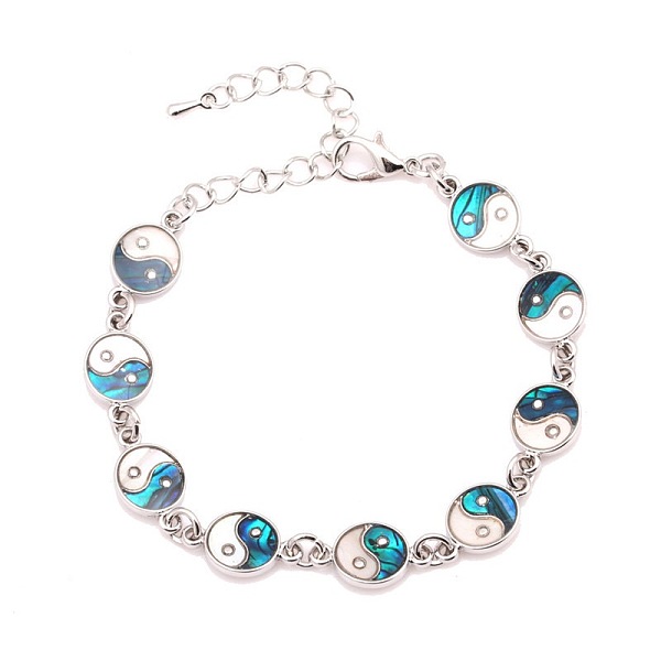

PandaHall Yin-yang Natural Abalone Shell/Paua Shell Link Bracelets for Women Shell Yin-yang