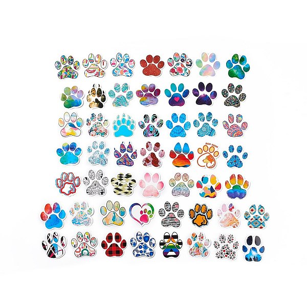 PandaHall Colorful Paper Cartoon Stickers, for Water Bottles Laptop Phone Skateboard Decoration, Paw Print, 46~54x47~52.5x0.2mm, 51pcs/bag...