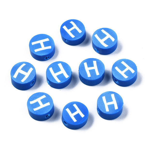 

PandaHall Handmade Polymer Clay Beads, Flat Round with Alphabet, Dodger Blue, Letter.H, 9x3.5~5mm, Hole: 1.6mm Polymer Clay Letter H