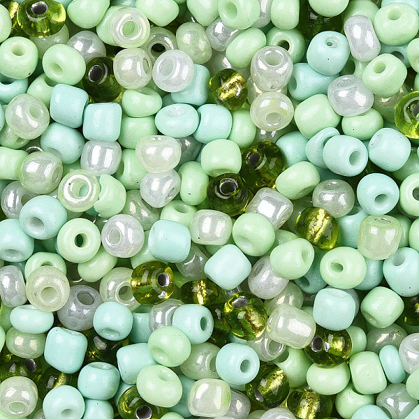 

PandaHall Opaque & Transparent Inside Colours Glass Seed Beads, Round Hole, Round, Mixed Color, Pale Green, 4mm, Hole: 1.4~1.5mm Glass