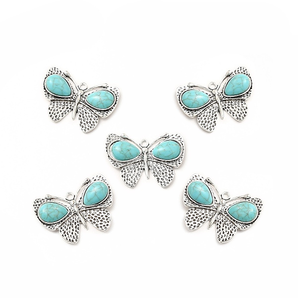 

PandaHall Synthetic Turquoise Dyed Pendants, with Alloy Findings, Butterfly Charms, Antique Silver, 36x49.5x6mm, Hole: 3mm Synthetic...