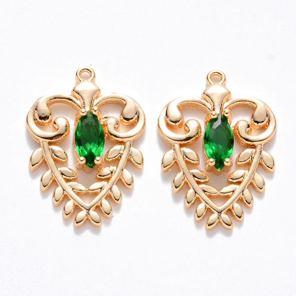

PandaHall Brass Glass Pendants, Nickel Free, Heart, Real 18K Gold Plated, Green, 17x12x3mm, Hole: 0.8mm Brass+Glass Heart Green