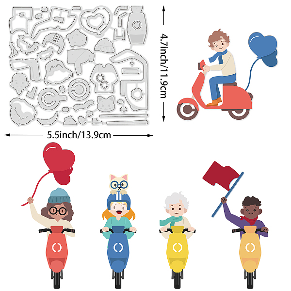 

PandaHall BENECREAT Electric Motorcycle Metal Cutting Dies Stencil Template Human Boy Girl Balloon Party Carbon Steel Embossing Die Cut...