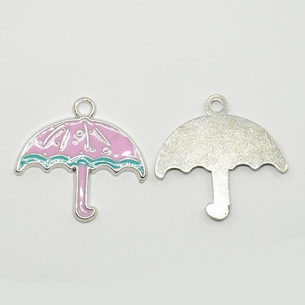 

PandaHall Alloy Enamel Pendants, Lead Free and Cadmium Free, Christmas Umbrella, Platinum, Pink, 26x28x3mm, Hole: 2mm Alloy+Enamel Umbrella...
