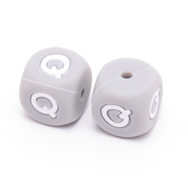 

PandaHall Silicone Beads, Cube with Letter.Q, Gray, 12x12x12mm, Hole: 2mm Silicone Cube Gray
