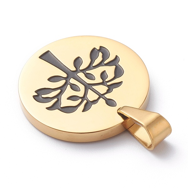 

PandaHall Ion Plating(IP) 304 Stainless Steel Pendants, with Enamel, Manual Polishing, Flat Round with Tree, Golden, 25x3mm, Hole: 7.5x5mm...