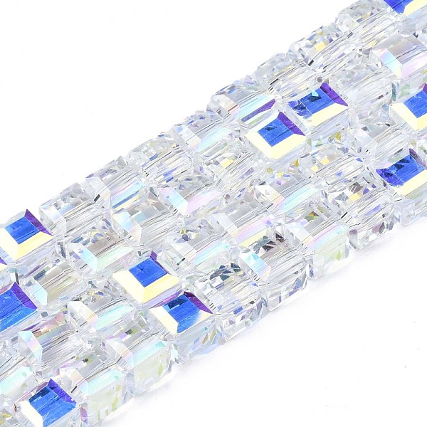 

PandaHall Electroplate Transparent Glass Beads Strands, AB Color Plated, Faceted, Cube, Clear AB, 7x7x7mm, Hole: 1.2mm, about 98pcs/strand..., White