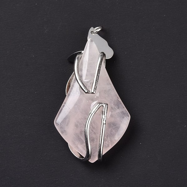 

PandaHall Natural Rose Quartz Pendants, with Stainless Steel Color Plated 304 Stainless Steel Butterfly Findings, with Jump Ring, Teardrop...